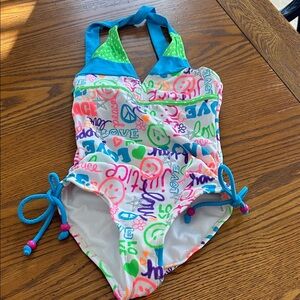 Justice Multicolor Graphic Kids Swim One Piece